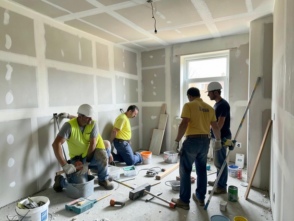 Profesionales trabajando en una reforma de vivienda